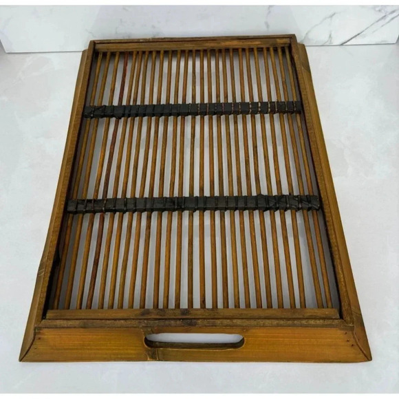 Large Bamboo Rattan Tray Sturdy Heavy Duty Handcrafted with Handles Matte Brown - Picture 3 of 8